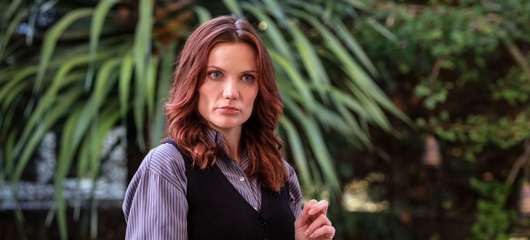 Picture shows Anna Samson as DI Mackenzie Clarke with background of leaves.