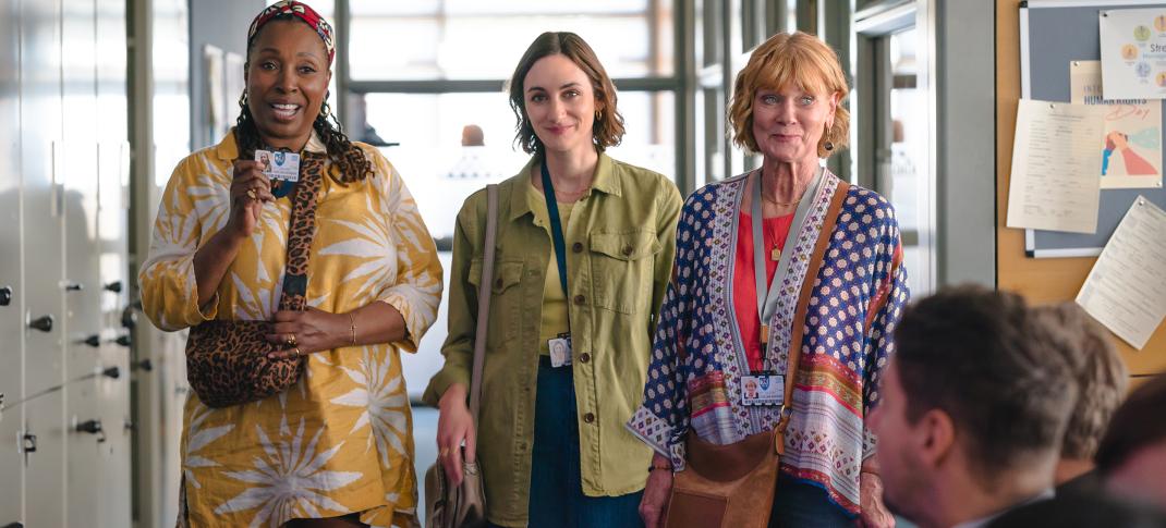 Jo Martin as Suzie Harris, Samantha Bond as Judith Potts, and Cara Horgan as Becks Starling in 'The Marlow Murder Club' Season 2