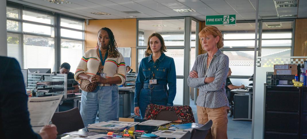 Jo Martin as Suzie Harris, Samantha Bond as Judith Potts, and Cara Horgan as Becks Starling in 'The Marlow Murder Club' Season 2