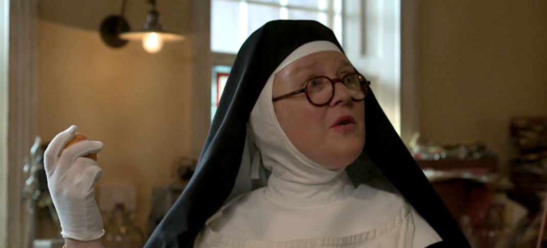 Picture shows: Sister Boniface (Lorna Watson) greets the dawn after an all-nighter in the laboratory.