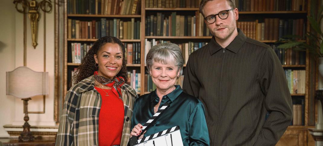 Antonia Thomas, Imelda Staunton and Josh Dylan on the set of 'Tommy & Tuppence'