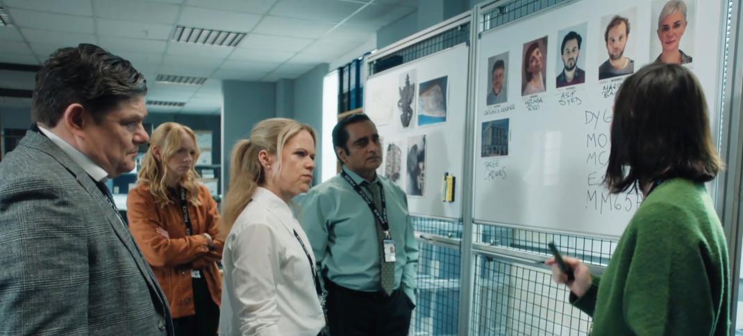 Jordan Long as DS Murray Boulting, Carolina Main as DC Fran Lingley, Sinéad Keenan as DCI Jessie James, Sanjeev Bhaskar as DI Sunny Khan, and Pippa Nixon as DC Kaz Willetts in 'Unforgotten' Season 6