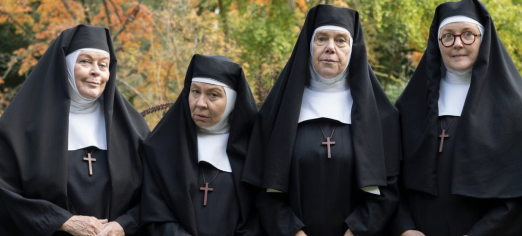 Picture shows: Against a backdrop of autumn foliage, Sister Laurence (Kate Robbins), Sister Reginald (Virginia Fiol), Reverend Mother Adrian (Carolyn Pickles, and Sister Boniface (Lorna Watson).