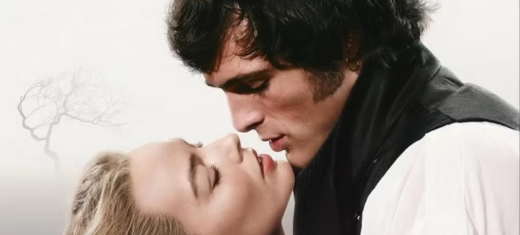 Margot Robbie and Jacob Elordi on the poster for "Wuthering Heights"