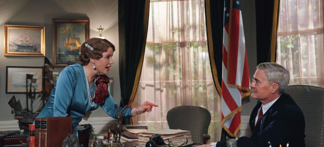 Märtha (Sofia Helin) and President Roosevelt (Kyle MacLachlan). Courtesy of MASTERPIECE