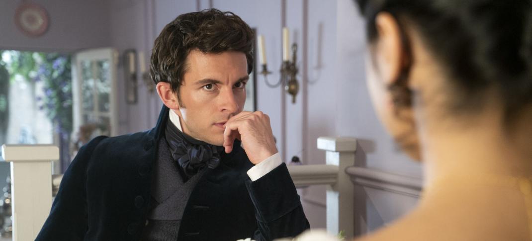 Jonathan Bailey as Viscount Anthony and Simone Ashley as Kate Sharma in 'Bridgerton' Season 2