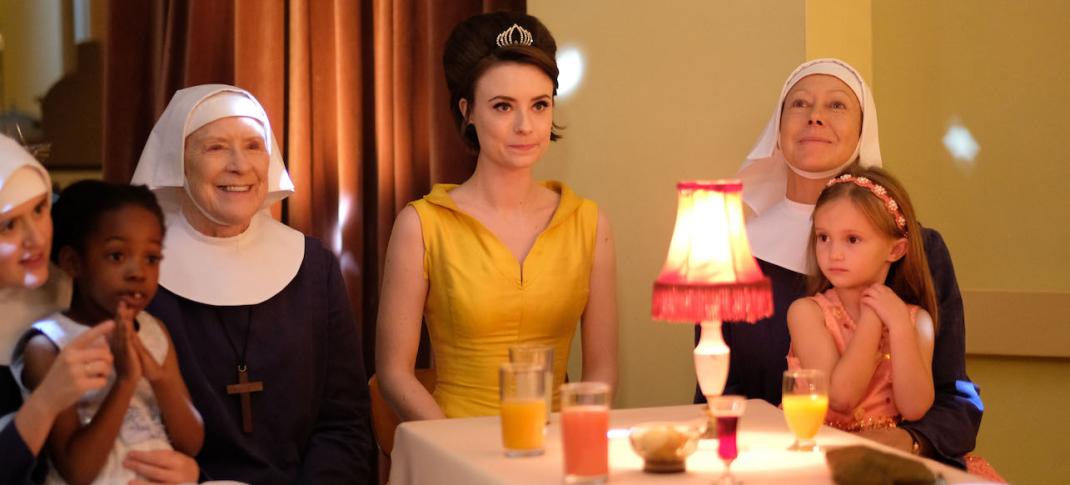 The Sisters and an emotionally drained Nurse Dyer (Jennifer Kirby) at the Ballroom of Hope dance (Photo Credit: Courtesy of BBC/Neal Street Productions)