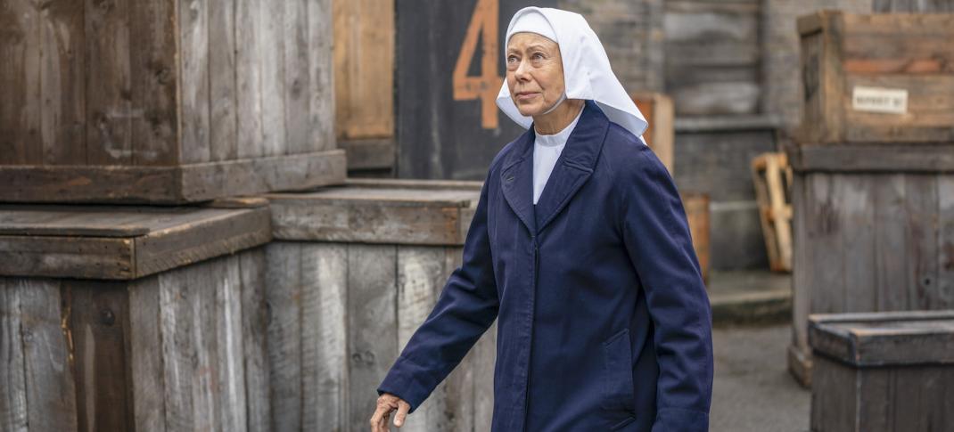 Sister Julienne (Jenny Agutter) goes to visit a new patient (Photo credit: Courtesy of BBC / Neal Street Productions