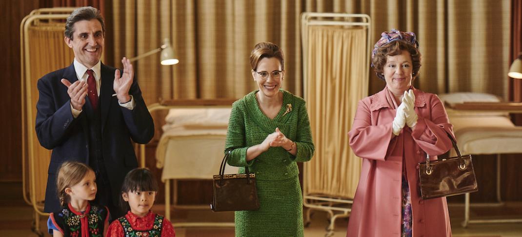 Dr. Turner (Stephne McGann), Shelagh Turner (Laura Main) and Violet Buckle (Annabelle Apsion) at the incubator ceremony    Credit: Courtesy of BBC / Neal Street Productions