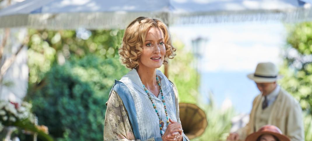 Natascha McElhone as Bella Ainsworth on the patio in 'Hotel Portofino' Season 1