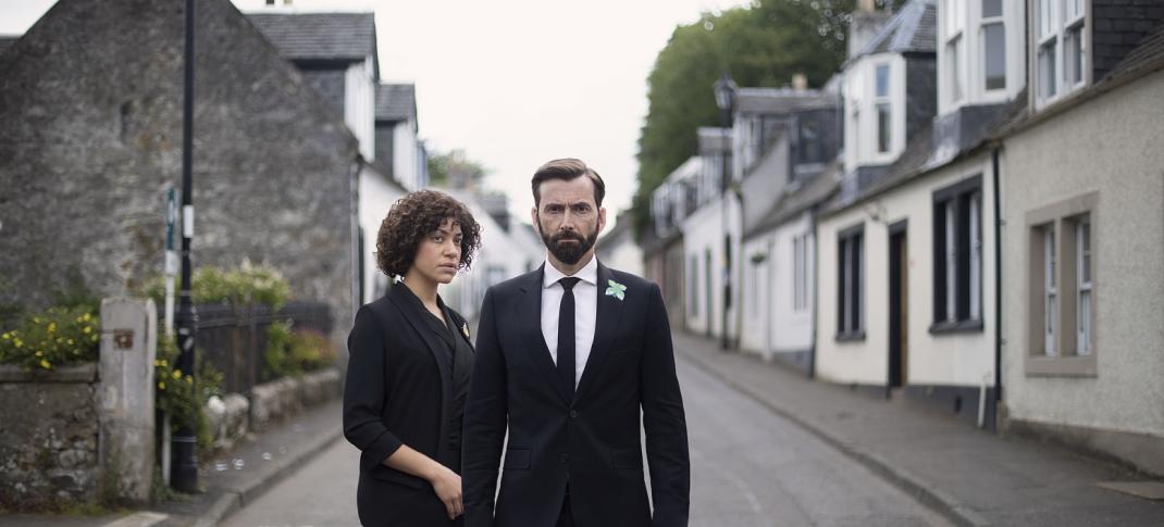 David Tennant and Cush Jumbo in "Deadwater Fell" Photo: Acorn TV)