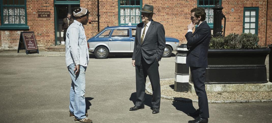 Fraser James as Clarry Haynes, Shaun Evans as Endeavour Morse and Roger Allam as Fred Thursday in 'Endeavour'