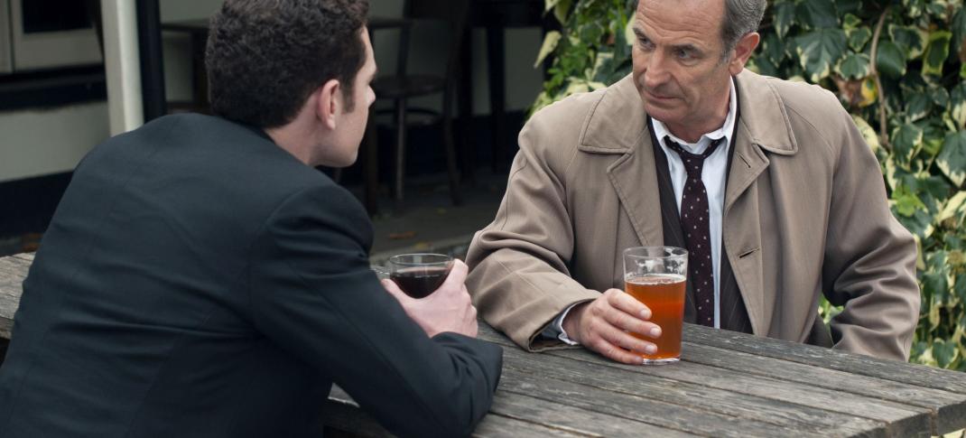Tom Brittney as Rev. Will Davenport and Robson Green as DI Geordie Keating in Grantchester Season 6