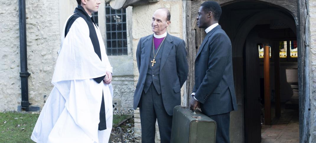 Tom Brittney as Rev. Will Davenport, Stuart Bowman as Bishop Aubrey Gray, and Ahmed Elhaj as Henry Jones