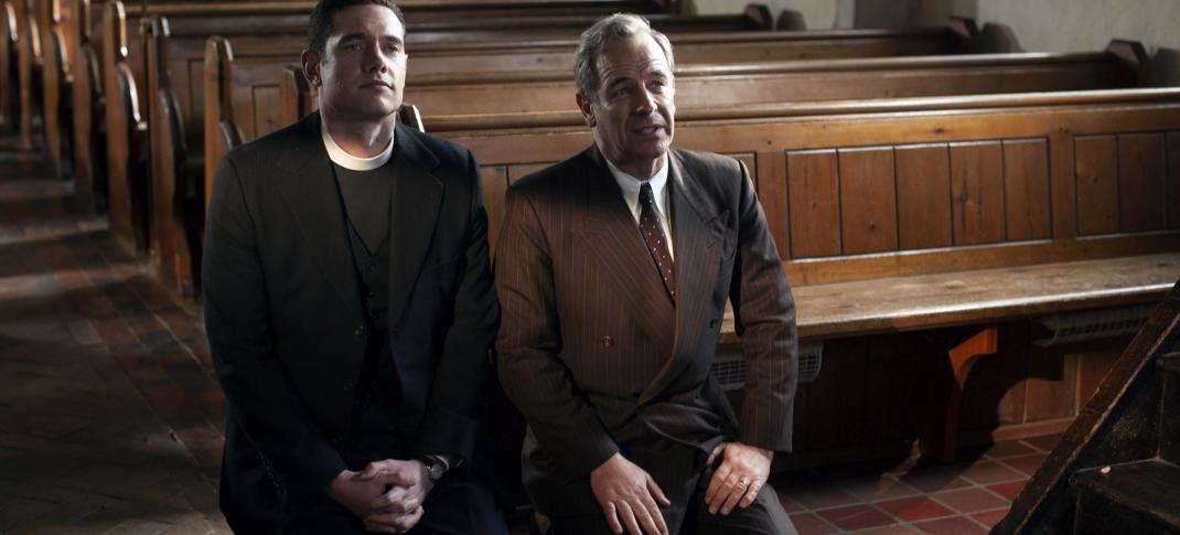 Tom Brittney as Rev. Will Davenport and Robson Green as Det. Geordie Keating in 'Grantchester' Season 6