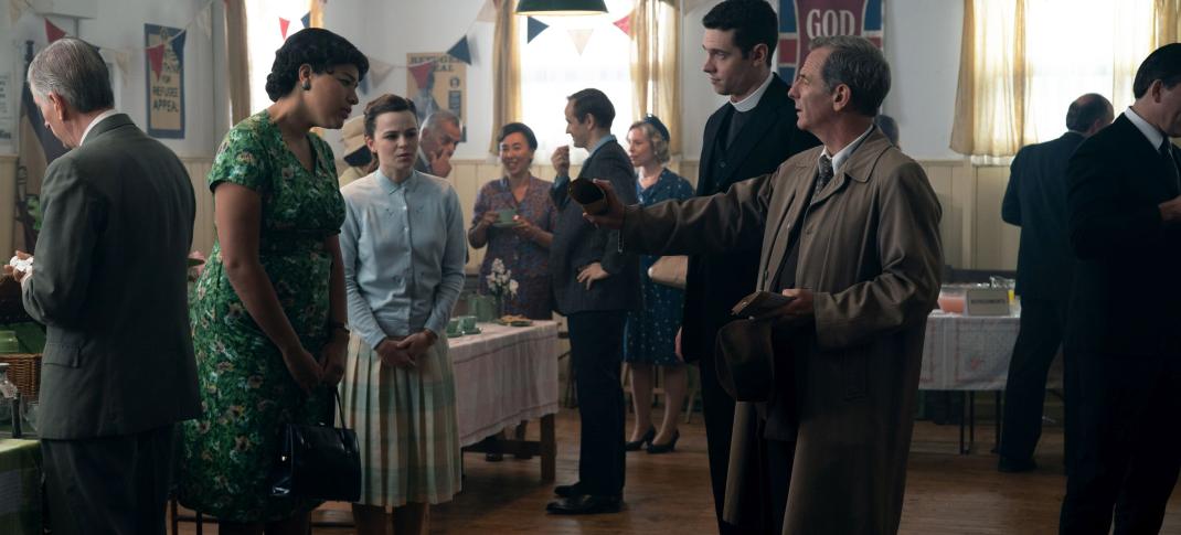 Robson Green as DI Geordie Keating, Tom Brittney as Will Davenport, Lauren Douglin as Grace Hughes and Alaïs Lawson as Natalie Beniot in Grantchester'