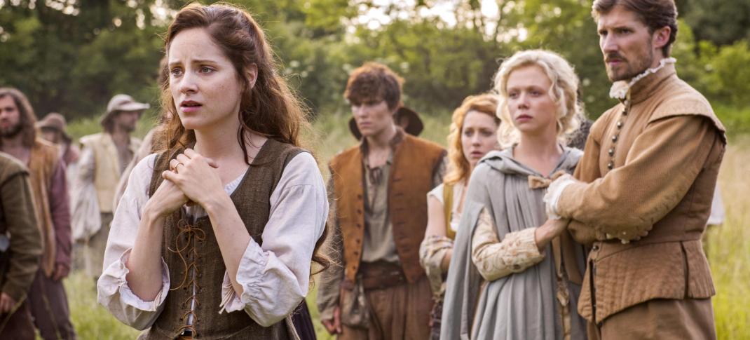 Sophie Rundle, Naomi Battrick and Gwylim Lee in "Jamestown" (Photo: Carnival Films Ltd 2017)