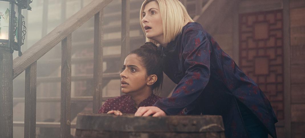 Jodie Whittaker and Mandip Gill in Doctor Who "Legend of the Sea Devils"
