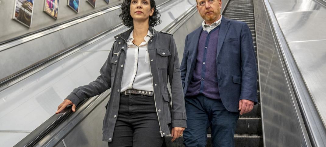 Adrian Scarborough and Sonita Henry in "The Chelsea Detective" (Photo: Acorn TV)
