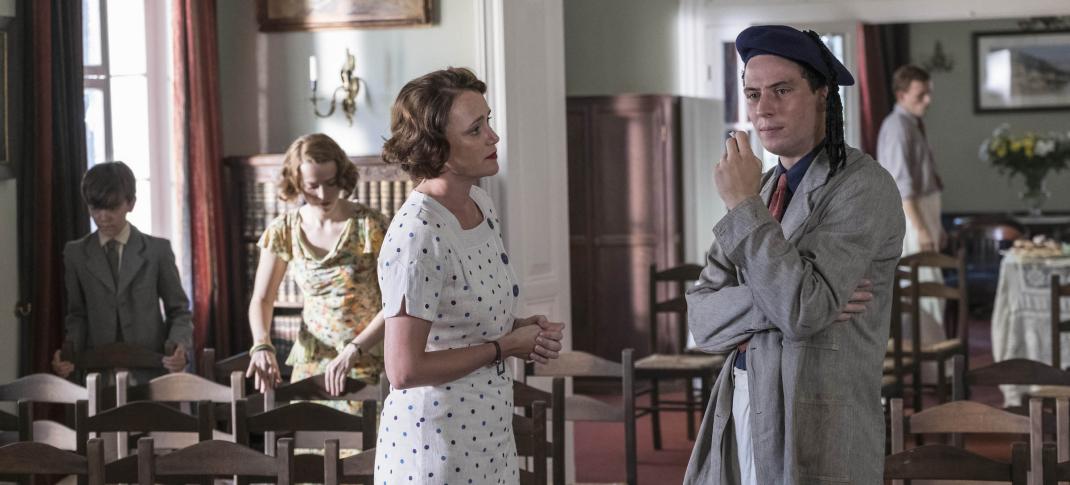 Louisa (Keeley Hawes) tries to reassure Larry (Josh O'Connor) at the book reading (Photo: courtesy of John Rogers/Sid GentleFilms for ITV and Masterpiece)