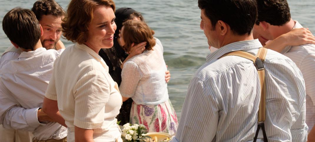 Louisa (Keeley Hawes) and Spiros (Alexis Georgoulis) say their goodbyes (Photo Credit: Courtesy of Sid Gentle Films 2019)