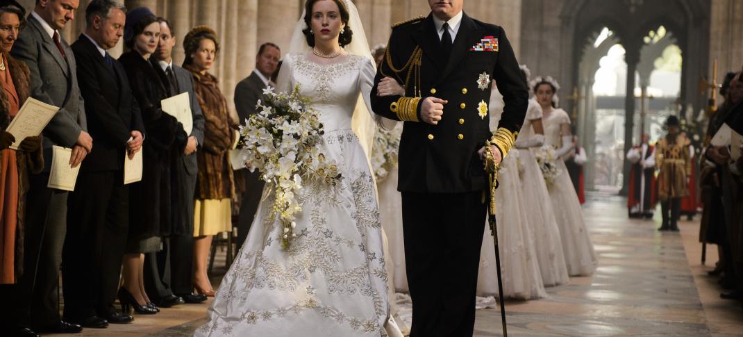 Claire Foy as Princess Elizabeth and Jared Harris as King George VI in The Crown