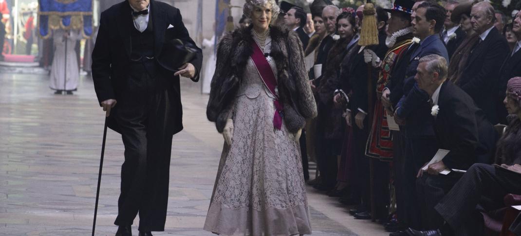 Harriet Walter as Clementine Churchill with John Lithgow as Winston in The Crown Season 1