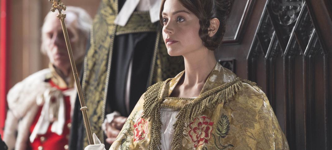 Jenna Coleman on the throne she apparently plans to keep for a while. (Photo: Photo: Courtesy of ITV Plc)