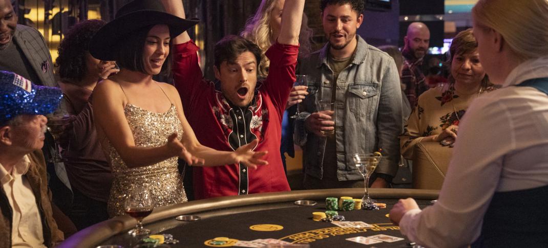 Rosa Salazar as Katie and Gavin Drea as Stefan in 'Wedding Season'