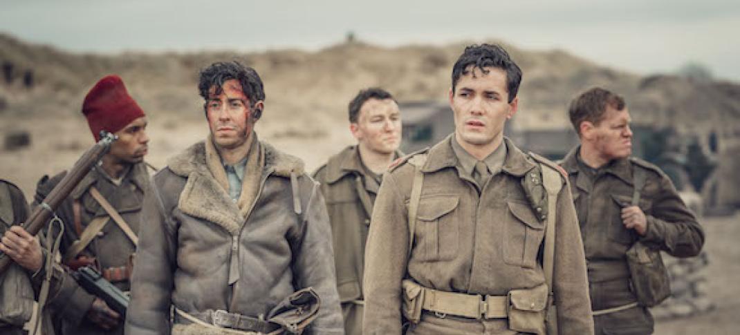 Matthew Romain as Geoff and Jonah Hauer-King as Harry Chase at Dunkirk in World on Fire Season 1