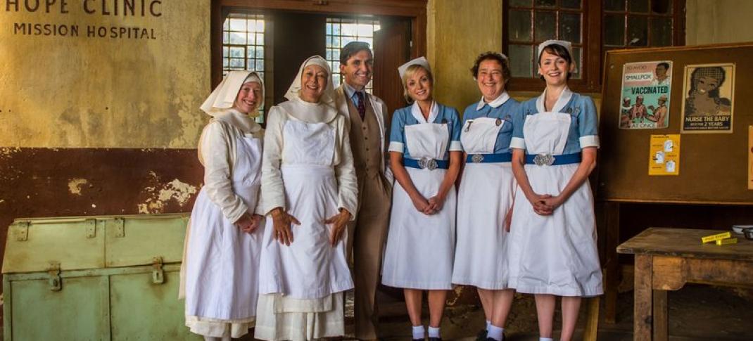 The cast of the new "Call the Midwife" holiday special.  (Photo: BBC/Neal Street Productions)
