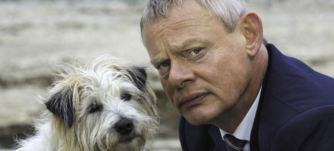 Martin Clunes and a very cute co-star in "Doc Martin". (Photo: American Public Television)