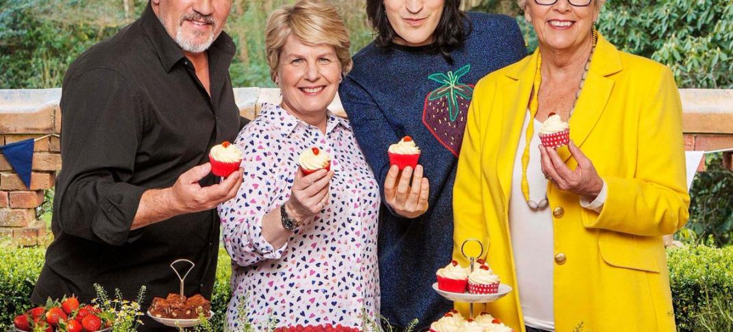 The hosts of the Channel 4 version of "The Great British Baking Show": Paul Hollywood, Noel Fielding, Sandi Toksvig, and Prue Leith (Photo: Channel 4/Love Productions)