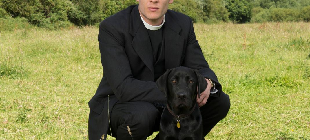 James Norton in "Grantchester", with a much younger Dickens! Photo:  Courtesy of (C) Des Willie/Lovely Day Productions & ITV for MASTERPIECE