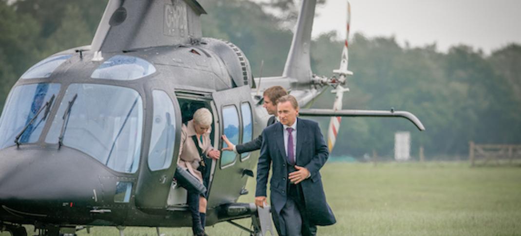 Victoria Hamilton as Chief of Staff Anna Marshall and Robert Carlyle as Prime Minister Robert Sutherland in COBRA Season 1