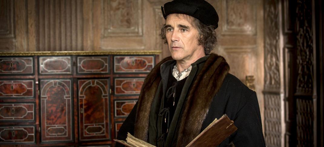 Mark Rylance as Thomas Cromwell in a remarkable shot that imitates a painting of the real man in 'Wolf Hall' Season 1