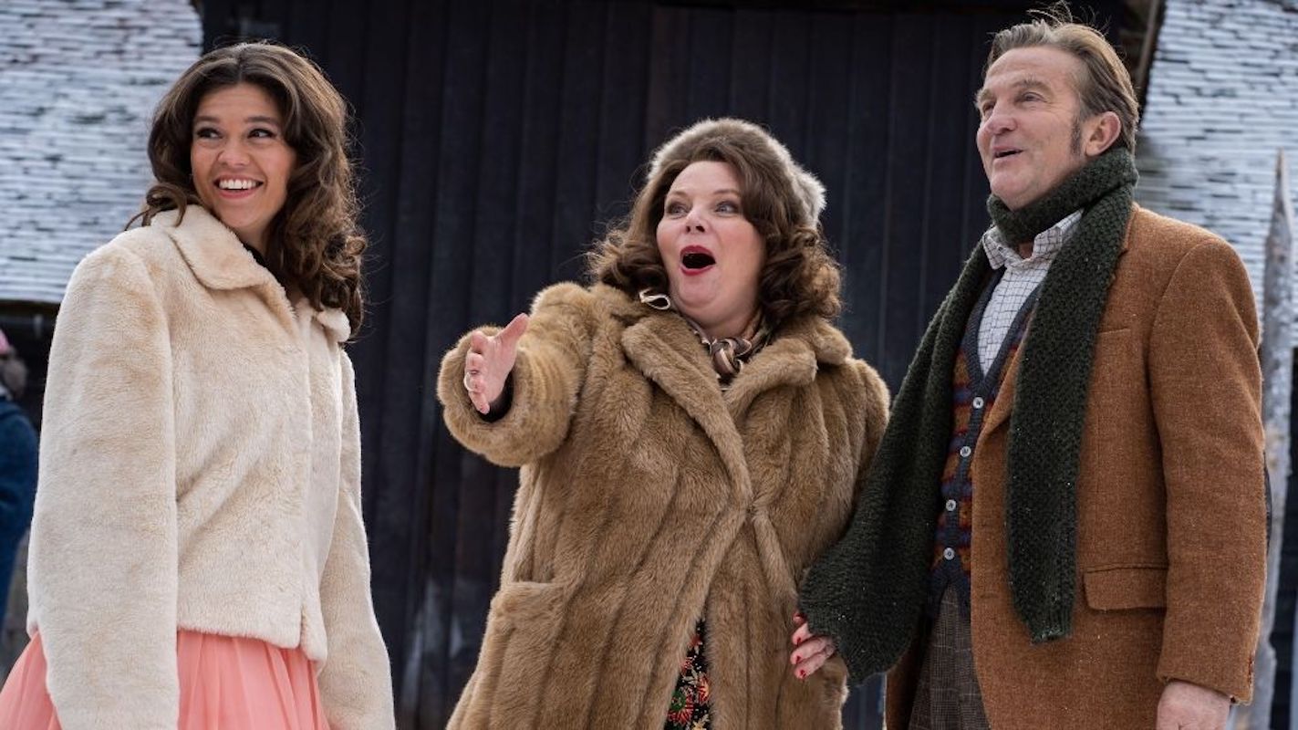 Sabrina Bartlett, Joanna Scanlon and Bradley Walsh in "The Larkins" (Photo: Acorn TV)