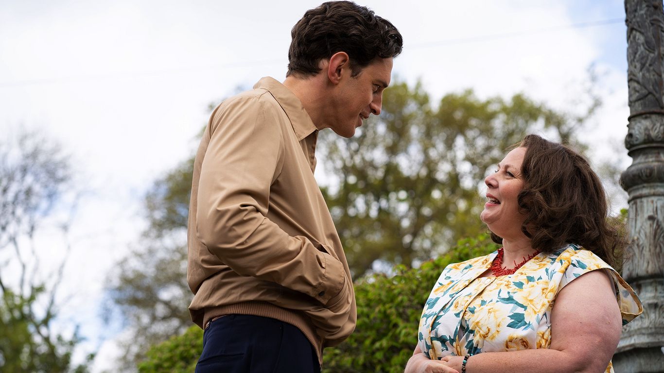 Joanna Scanlon and Stephen Hagan in "The Larkins" (Photo: Acorn TV)