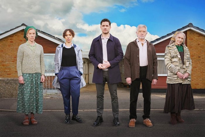 Dorothy Venn (Juliet Stevenson), DC Jen Rafferty (Pearl Mackie)DI Matthew Venn (Ben Aldridge), Dennis Stephenson (Martin Shaw), and Grace Stephenson (Anita Dobson) © ITV/Britbox